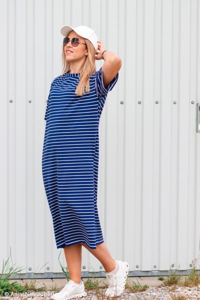 Baumwolljersey -Isa- Streifen - marine weiss